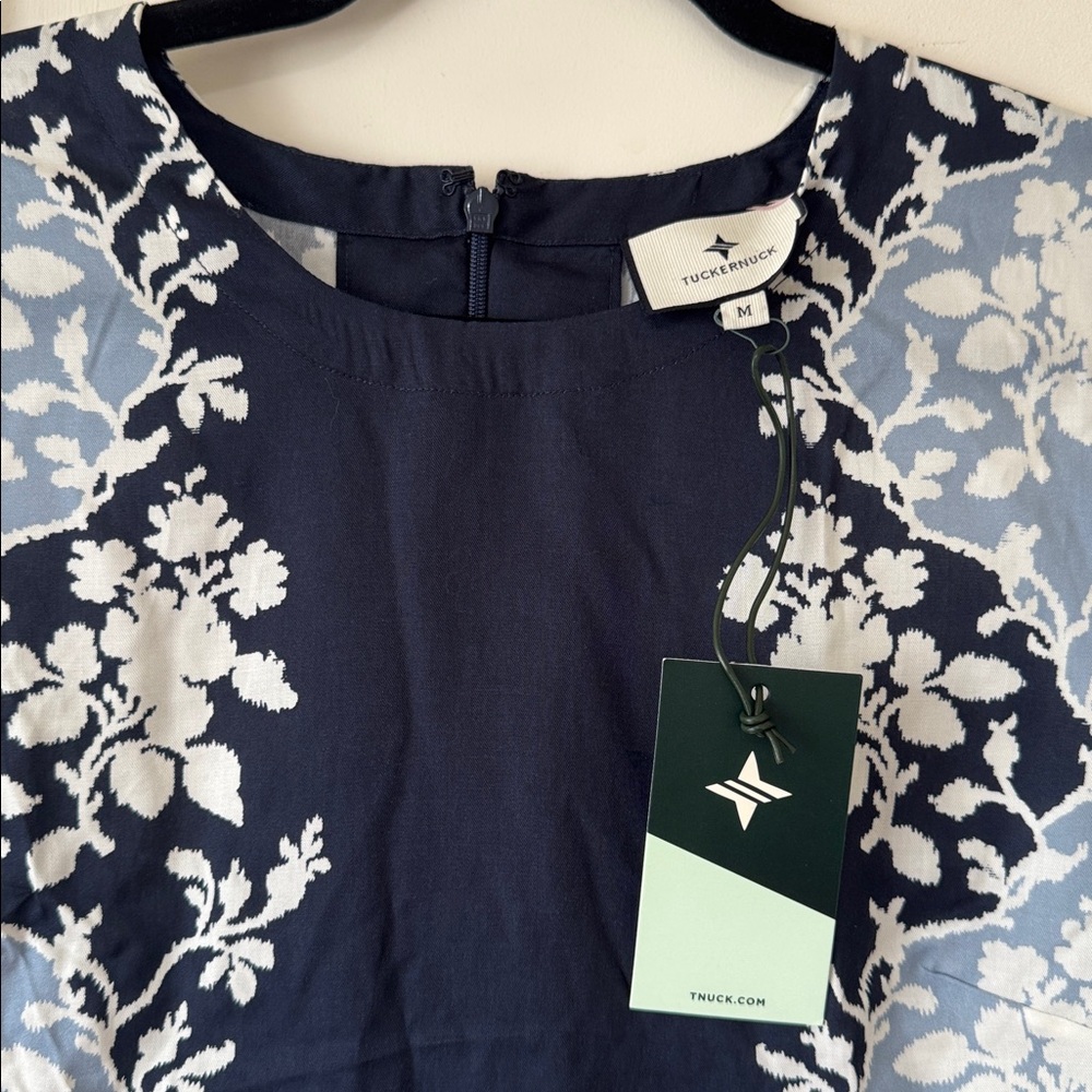 Tuckernuck Navy and Light Blue Floral Short-Sleeve Pleated Dress - Picture 5 of 9